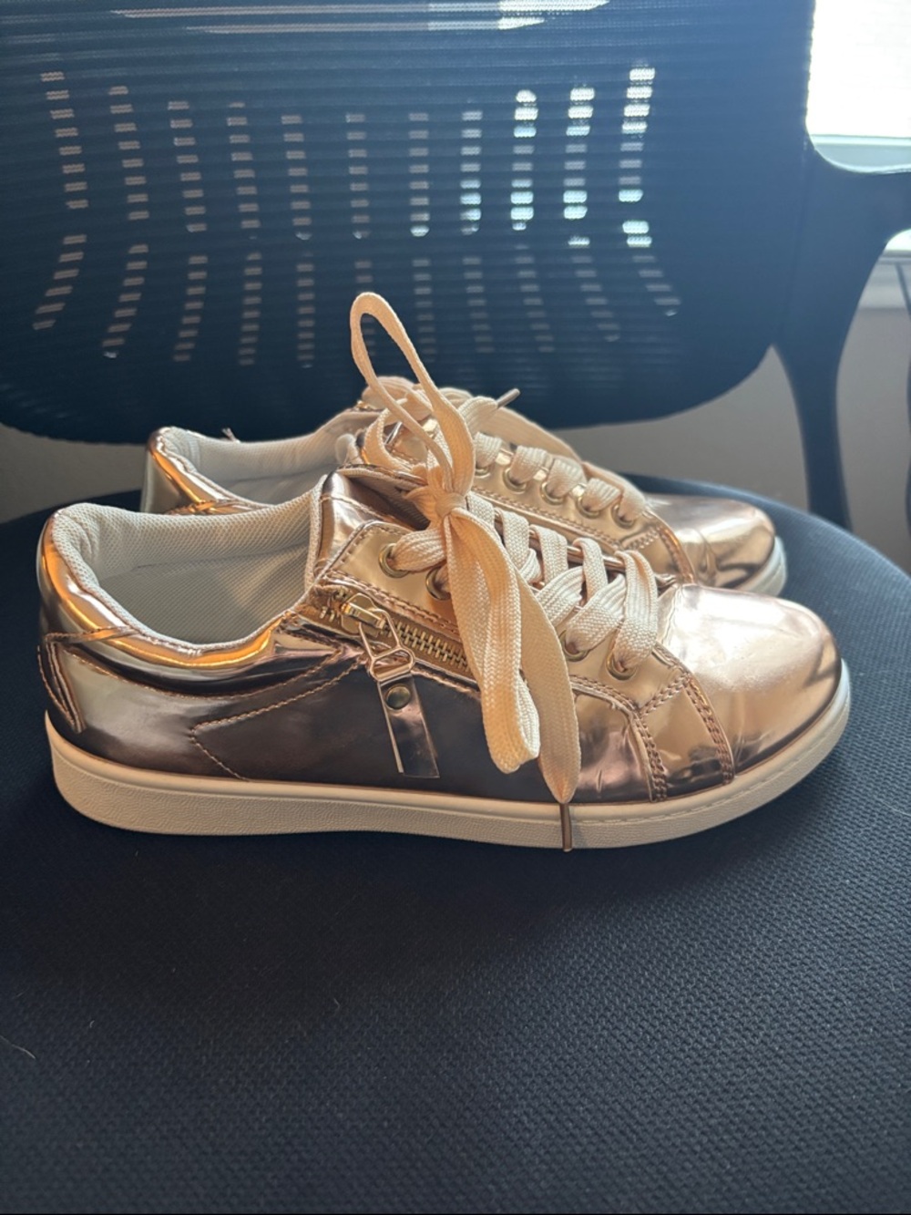 Forever 21 Metallic Rose Gold Lace-Up Sneakers with Side Zip - Picture 2 of 4